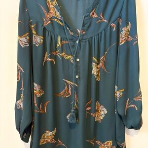 DR2 Teal Floral Tassel Button Tunic